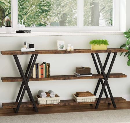 70.8" Sofa Console Table, Narrow Long Entryway Table with Storage Shelf, TV Stand - Brown/Black