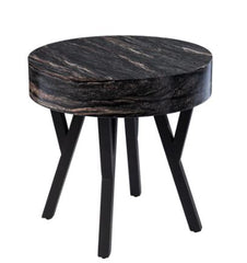 Contemporary Black Faux Stone End Table Fits Alongside your Living Room Sofa or Into your Entryway