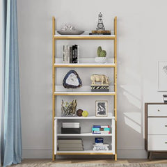 4 Tier bookcase with door white Etagere standard bookcase with cabinet - White&Gold This Multifunctional Bookcase Provides Storage