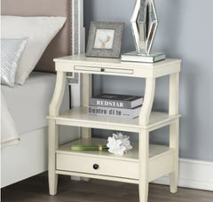 Storage Nightstand Antique White Organize your Nighttime Necessities and More with this Striking Nightstand Two Open Shelves