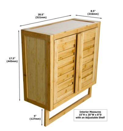 Solid Bamboo 2-door Wall Mount Spa Cabinet - Natural Water & Mildew Resistant