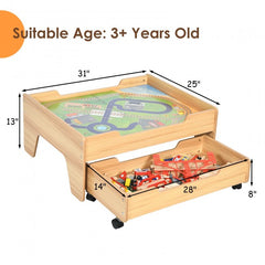 Children's Wooden Railway Set Table with 100 Pieces Storage Drawers Storage Drawer Prevents Missing Pieces After Playing