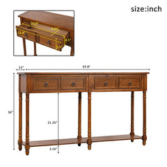 Wood Tone Console Table 2 Large Pull-Out Drawers and A Bottom Shelf Storage and A Larger Display
