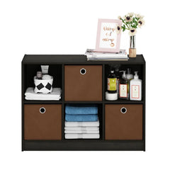 Espresso Brown 23.7'' H x 31.6'' W Cube Bookcase with Bins Crafted from Particleboard