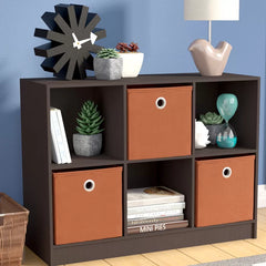 Espresso Brown 23.7'' H x 31.6'' W Cube Bookcase with Bins Crafted from Particleboard