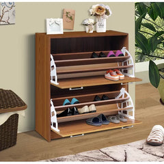 Light Walnut 24 Pair Shoe Storage Cabinet Perfect For Pair Shoe Organize