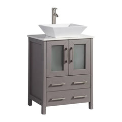 Gray 24" Single Bathroom Vanity Set with Mirror Crafted from Wood with a Neutral Finish
