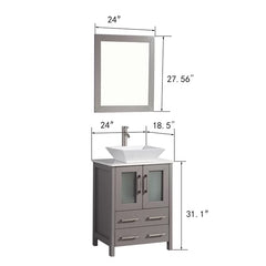 Gray 24" Single Bathroom Vanity Set with Mirror Crafted from Wood with a Neutral Finish