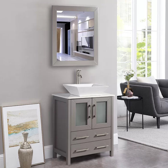 Gray 24" Single Bathroom Vanity Set with Mirror Crafted from Wood with a Neutral Finish