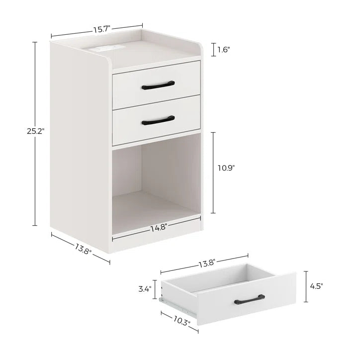 White 25.2'' Tall 2 - Drawer Nightstand Perfect for Bedside