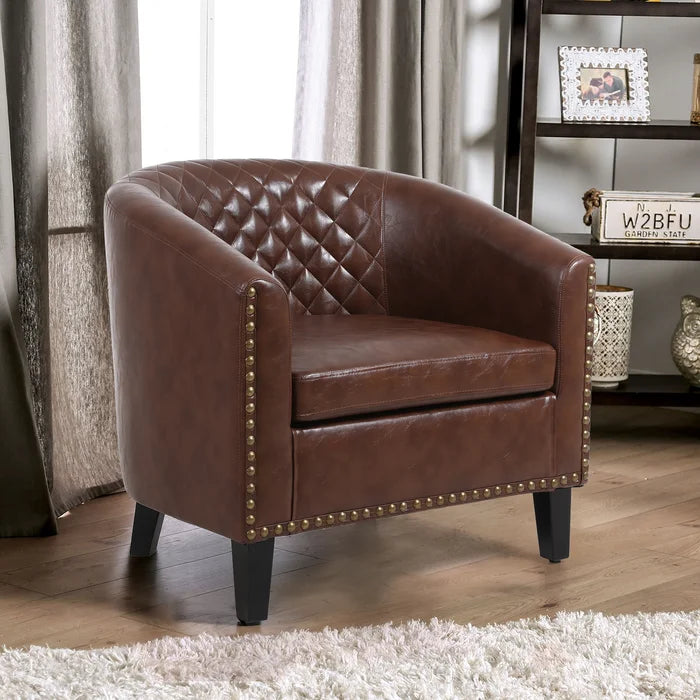 Brown Faux Leather 25.2'' Wide Club Chair Removable Seat Cushion Perfect Comfortable for Relaxation