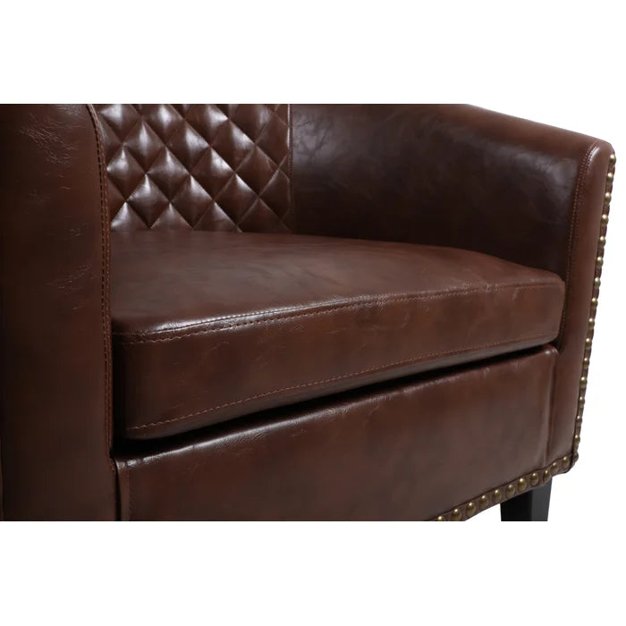 Brown Faux Leather 25.2'' Wide Club Chair Removable Seat Cushion Perfect Comfortable for Relaxation