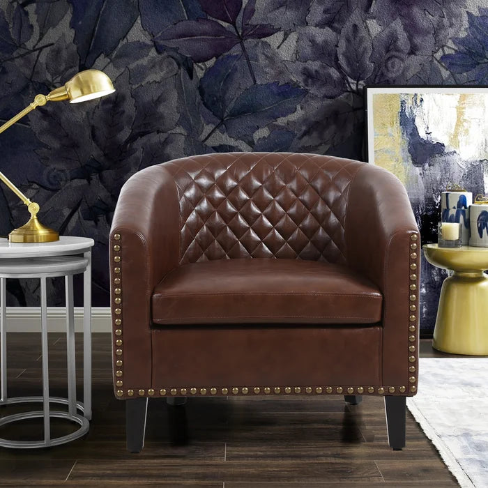 Brown Faux Leather 25.2'' Wide Club Chair Removable Seat Cushion Perfect Comfortable for Relaxation