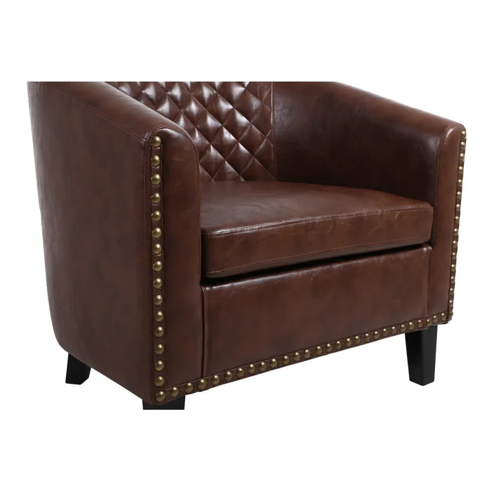 Brown Faux Leather 25.2'' Wide Club Chair Removable Seat Cushion Perfect Comfortable for Relaxation
