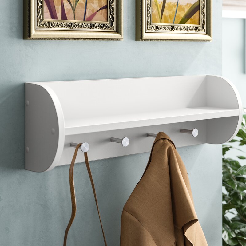 25'' Wide 4 Hook Wall Mounted Coat Rack with Storage in White Adding A Touch of Utilitarian Flair to your Master Suite Vanity Set
