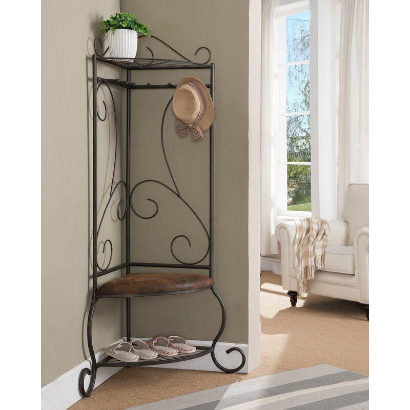 25'' Wide Hall Tree with Metal Bench and Shoe Storage