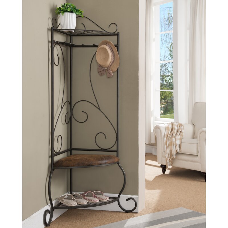 25'' Wide Hall Tree with Metal Bench and Shoe Storage
