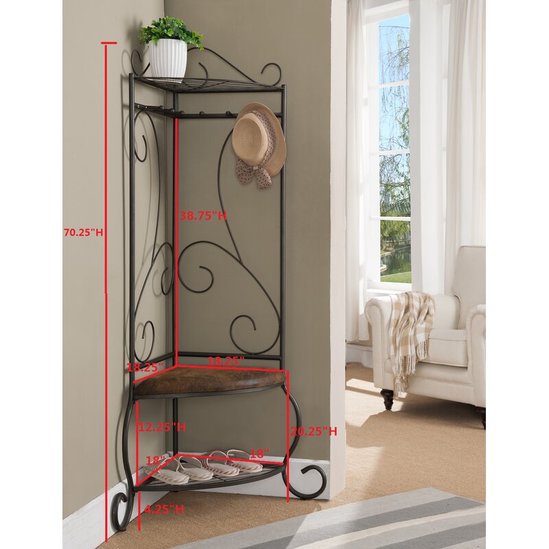 25'' Wide Hall Tree with Metal Bench and Shoe Storage