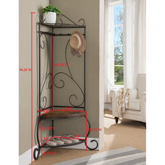 25'' Wide Hall Tree with Metal Bench and Shoe Storage
