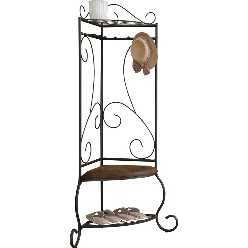 25'' Wide Hall Tree with Metal Bench and Shoe Storage