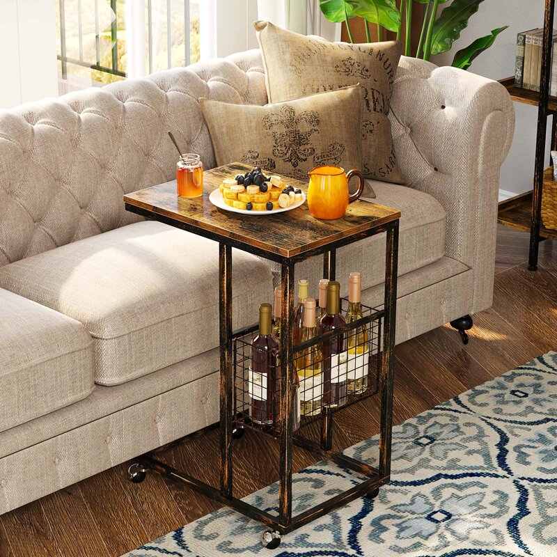 27.8'' Tall Wheel End Table Stylish Rustic Surface with Metal Frame Side Table