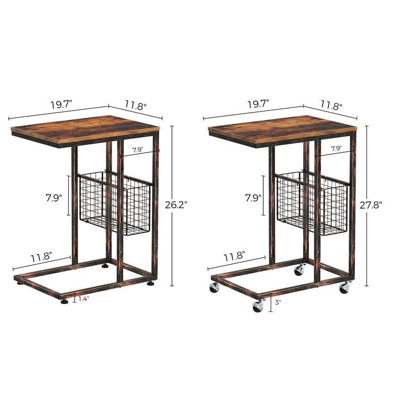 27.8'' Tall Wheel End Table Stylish Rustic Surface with Metal Frame Side Table