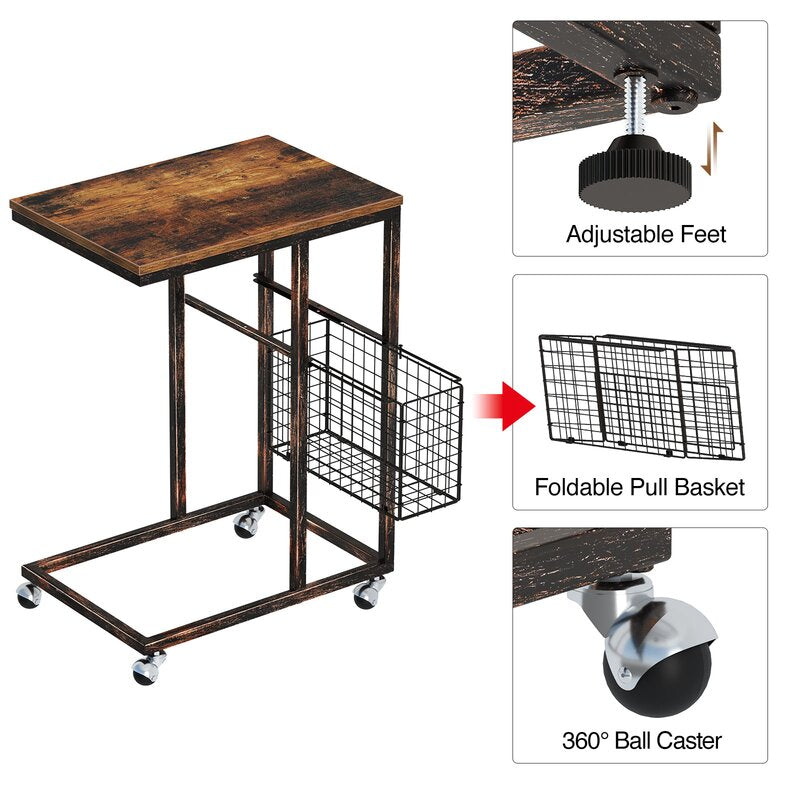 27.8'' Tall Wheel End Table Stylish Rustic Surface with Metal Frame Side Table