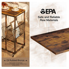 27.8'' Tall Wheel End Table Stylish Rustic Surface with Metal Frame Side Table