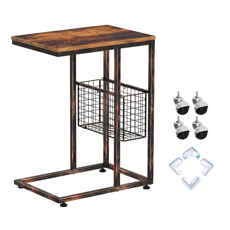 27.8'' Tall Wheel End Table Stylish Rustic Surface with Metal Frame Side Table