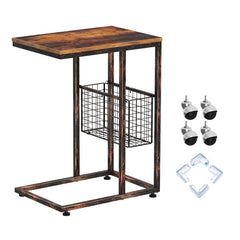 27.8'' Tall Wheel End Table Stylish Rustic Surface with Metal Frame Side Table