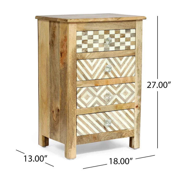 27'' Tall 4 - Drawer Durable Mango Solid Wood Nightstand in Brown