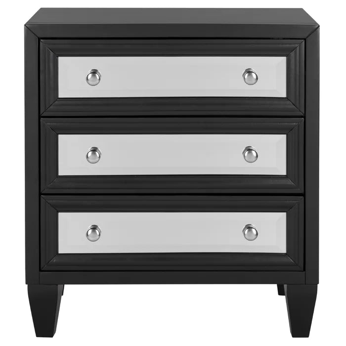 Black 28'' Tall Solid Wood 3 - Drawer Mirrored Accent Chest