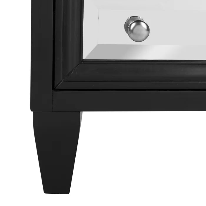 Black 28'' Tall Solid Wood 3 - Drawer Mirrored Accent Chest