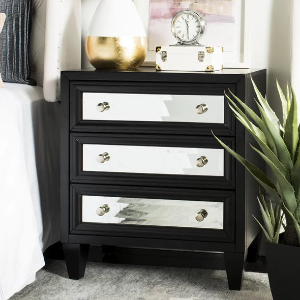 Black 28'' Tall Solid Wood 3 - Drawer Mirrored Accent Chest