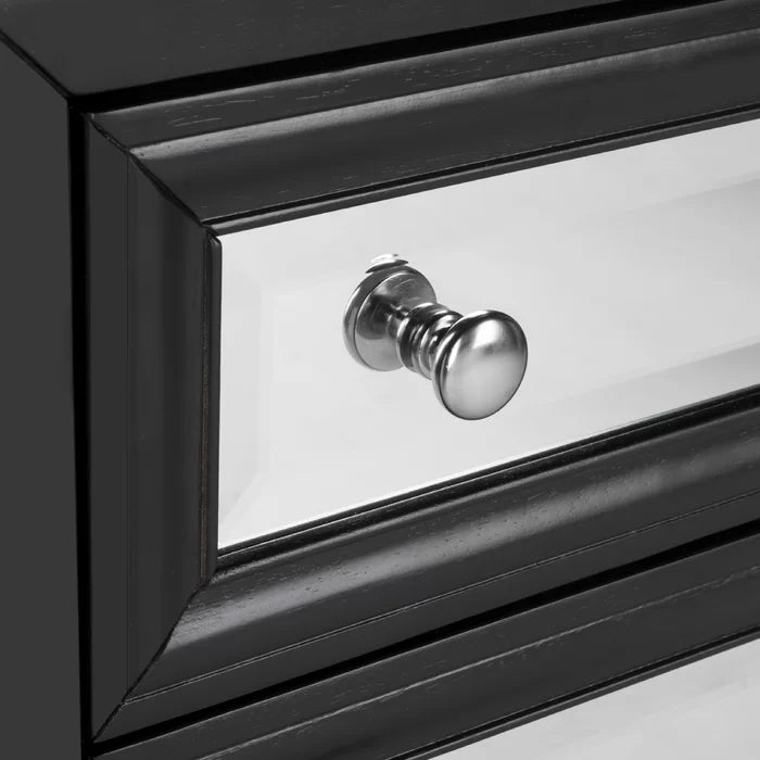 Black 28'' Tall Solid Wood 3 - Drawer Mirrored Accent Chest