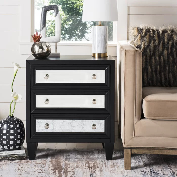Black 28'' Tall Solid Wood 3 - Drawer Mirrored Accent Chest