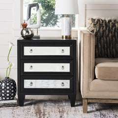 Black 28'' Tall Solid Wood 3 - Drawer Mirrored Accent Chest