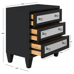 Black 28'' Tall Solid Wood 3 - Drawer Mirrored Accent Chest