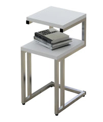 White Finish Chrome Side End Snack Table Perfect Space for Storing Books and Magazines