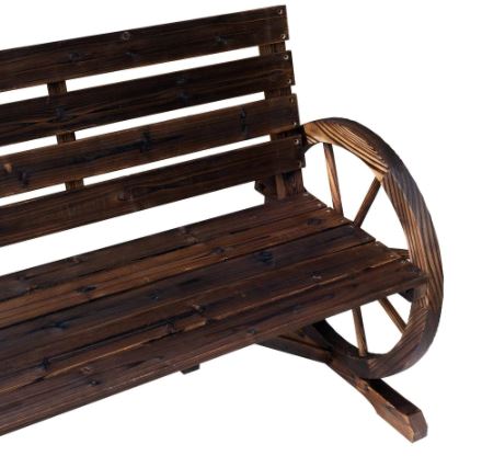 Rustic Outdoor Patio Wagon Wheel Wooden Bench Chair, for your Garden, Patio, or Entryway