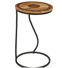 Carved Round C Side Table, Natural, Sustainable Mango Wood Great Accent Table