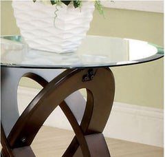 Dark Walnut 26-inch Crossed Round Side Table End Table. Crafted of Durable Tempered Glass