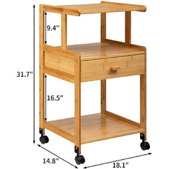 3-Tiers Mobile Printer Stand Holder With Drawer Rolling Cart With Wheels Bamboo Rack For Home And Office