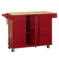3-drawer Drop Leaf Kitchen Cart Red Expand your Kitchen Storage with this Three Drawers A Two-Door Cabinet and A Spice Rack