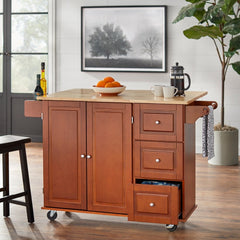 3-drawer Drop Leaf Kitchen Cart Cherry Expand your Kitchen Storage with this Three Drawers A Two-Door Cabinet