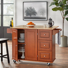 3-drawer Drop Leaf Kitchen Cart Cherry Expand your Kitchen Storage with this Three Drawers A Two-Door Cabinet