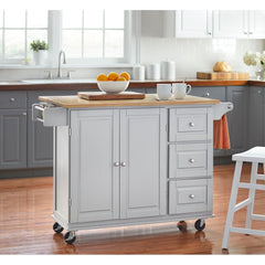 3-drawer Drop Leaf Kitchen Cart Light Grey Expand your Kitchen Storage with this Three Drawers A Two-Door Cabinet A Spice Rack
