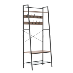 30.3'' Wide Steel Hall Tree with Bench and Shoe Storage 9 Double-Pronged Hooks