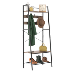 30.3'' Wide Steel Hall Tree with Bench and Shoe Storage 9 Double-Pronged Hooks