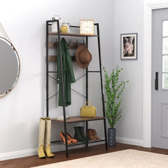 30.3'' Wide Steel Hall Tree with Bench and Shoe Storage 9 Double-Pronged Hooks